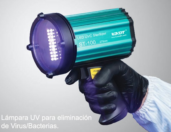 Esterilizador LED UVC 275nm. Para la eliminación de virus y bacterias incluyendo el COVID 19, DELTA, OMICRON. Longitud onda máxima: 275 nm. Temporiz